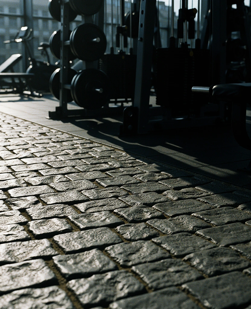 Morning light over stone pavement